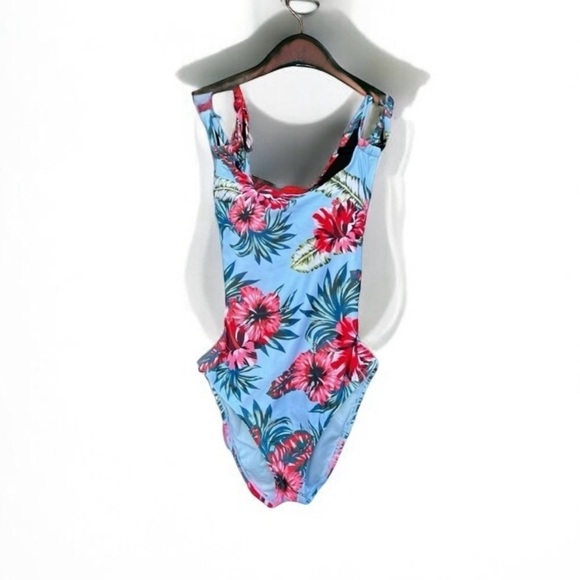 🌻Kona Sol Blue Floral One-Piece Swimsuit New Condition Size Small - Picture 1 of 7